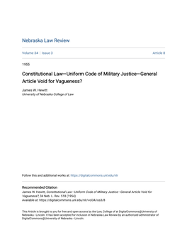 Constitutional Law—Uniform Code of Military Justice—General Article Void for Vagueness?