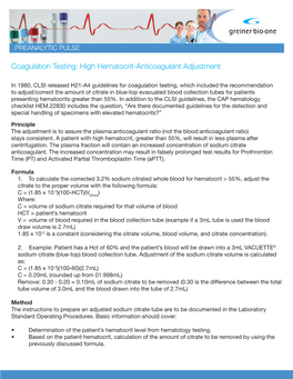 Coagulation Testing: High Hematocrit-Anticoagulant Adjustment
