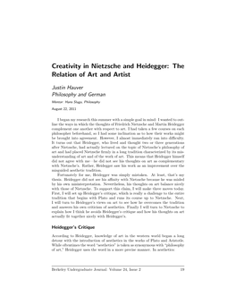 Creativity in Nietzsche and Heidegger: the Relation of Art and Artist