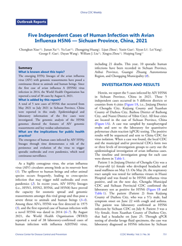 Five Independent Cases of Human Infection with Avian Influenza H5N6 — Sichuan Province, China, 2021