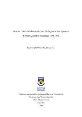 German Lutheran Missionaries and the Linguistic Description of Central Australian Languages 1890-1910