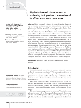 Physical-Chemical Characteristics of Whitening Toothpaste and Evaluation of Its Effects on Enamel Roughness