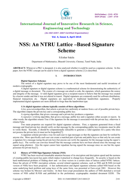 NSS: an NTRU Lattice –Based Signature Scheme