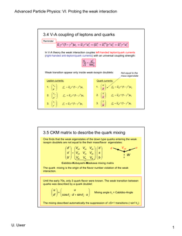 3.4 V-A Coupling of Leptons and Quarks 3.5 CKM Matrix to Describe the Quark Mixing