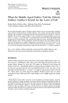 Galileo's Search for the Laws of Fall