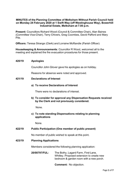 MINUTES of the Planning Committee of Melksham Without Parish