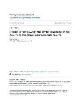 Effects of Fertilization and Drying Conditions on the Quality of Selected Chinese Medicinal Plants