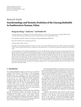 Geochronology and Tectonic Evolution of the Lincang Batholith in Southwestern Yunnan, China