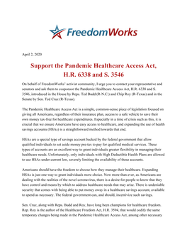 Support the Pandemic Healthcare Access Act, H.R. 6338 and S. 3546