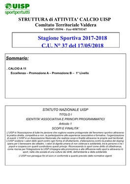 Stagione Sportiva 2017-2018 C.U. N° 37 Del 17/05/2018