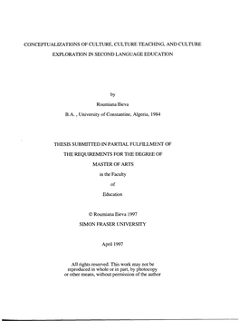 Conceptualizations of Culture, Culture Teaching, and Culture Exploration in Second Language Education