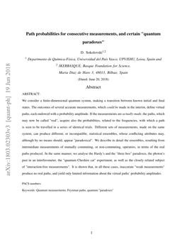 Path Probabilities for Consecutive Measurements, and Certain 