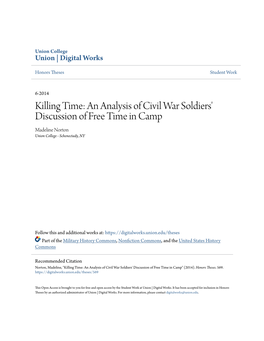 An Analysis of Civil War Soldiers' Discussion of Free Time in Camp Madeline Norton Union College - Schenectady, NY