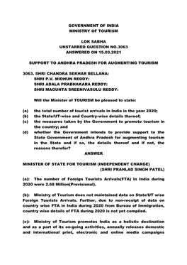 Government of India Ministry of Tourism Lok Sabha