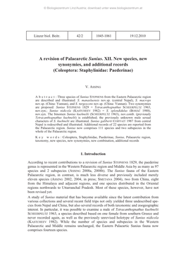 A Revision of Palaearctic Sunius. XII. New Species, New Synonymies, and Additional Records (Coleoptera: Staphylinidae: Paederinae)