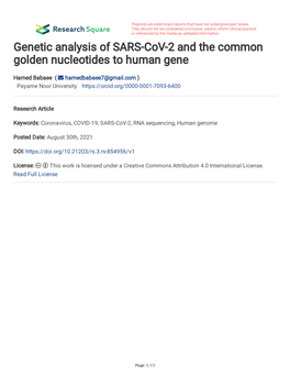 Genetic Analysis of SARS-Cov-2 and the Common Golden Nucleotides to Human Gene