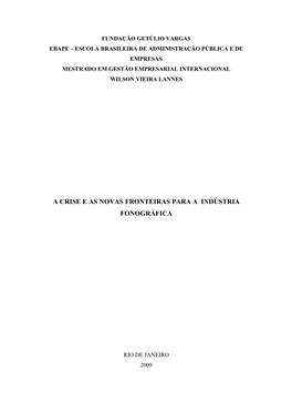 A Crise E As Novas Fronteiras Para a Indústria Fonográfica