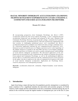 Racial Minority Immigrant Acculturation: Examining Filipino Settlement Experiences in Canada Utilizing a Community-Focused Acculturation Framework