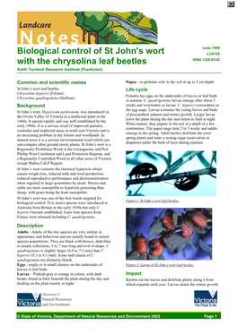 Biological Control of St John's Wort Using Chrysolina Leaf Beetles (DSE