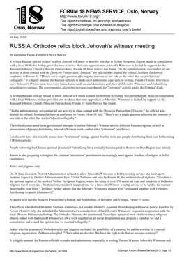 RUSSIA: Orthodox Relics Block Jehovah's Witness Meeting
