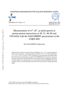 Measurements of Π , K , P and ¯P Spectra in Proton-Proton