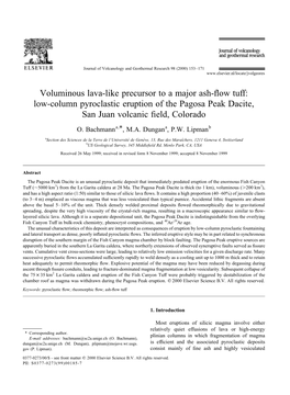 (2000), Voluminous Lava-Like Precursor to a Major Ash-Flow