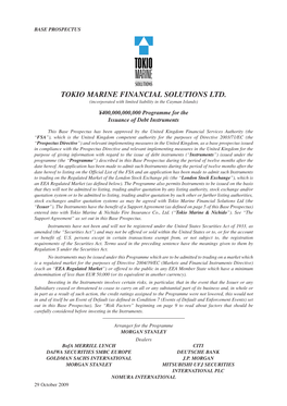 TOKIO MARINE FINANCIAL SOLUTIONS LTD. (Incorporated with Limited Liability in the Cayman Islands) ¥400,000,000,000 Programme for the Issuance of Debt Instruments