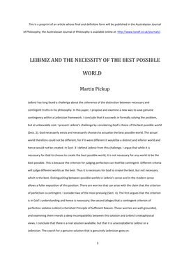Leibniz and the Necessity of the Best Possible World