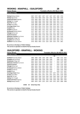 KNAPHILL - GUILDFORD 28 Falcon Buses Timetable Effective 8Th March 2021 Monday to Friday
