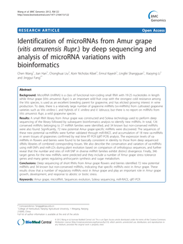 Identification of Micrornas from Amur Grape (Vitis Amurensis Rupr.) By