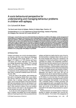 A Socio Behavioural Perspective for Understanding and Managing Behaviour Problems in Children with Epilepsy