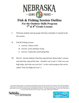 Fish & Fishing Session Outline