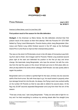 Press Release July 9, 2011 No