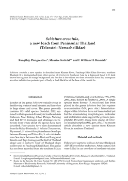 Schistura Crocotula, a New Loach from Peninsular Thailand (Teleostei: Nemacheilidae)