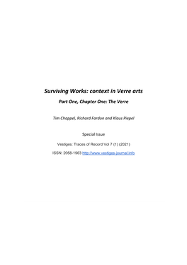 Surviving Works: Context in Verre Arts Part One, Chapter One: the Verre