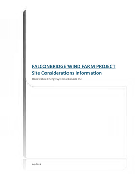 FALCONBRIDGE WIND FARM PROJECT Site Considerations Information Renewable Energy Systems Canada Inc