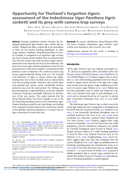 Opportunity for Thailand's Forgotten Tigers: Assessment of the Indochinese Tiger Panthera Tigris Corbetti and Its Prey with Camera-Trap Surveys