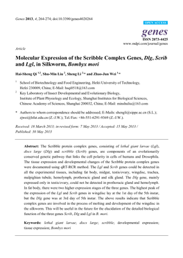 Molecular Expression of the Scribble Complex Genes, Dlg, Scrib and Lgl, in Silkworm, Bombyx Mori