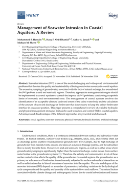 Management of Seawater Intrusion in Coastal Aquifers: a Review