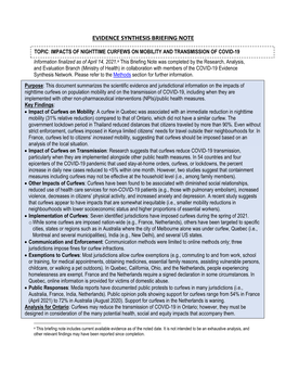 Evidence Synthesis Briefing Note