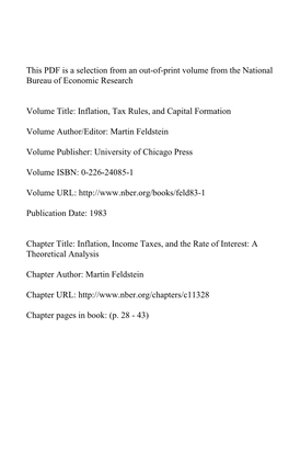 Inflation, Income Taxes, and the Rate of Interest: a Theoretical Analysis