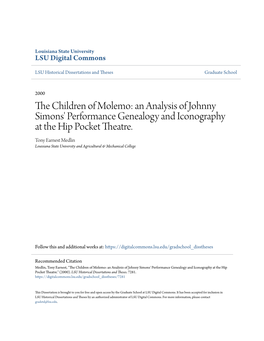 The Children of Molemo: an Analysis of Johnny Simons' Performance Genealogy and Iconography at the Hip Pocket Theatre