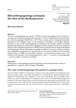 Did Anthropogeology Anticipate the Idea of the Anthropocene?