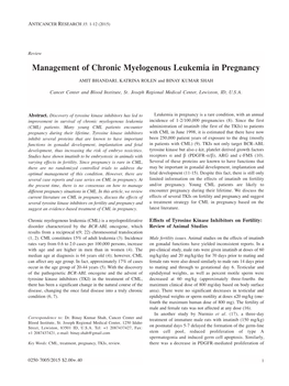 Management of Chronic Myelogenous Leukemia in Pregnancy
