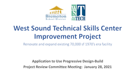 Application to Use Progressive Design-Build Project Review Committee Meeting: January 28, 2021 AGENDA