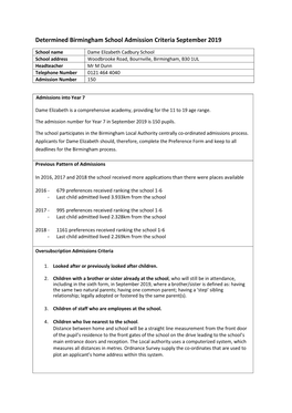 Determined Birmingham School Admission Criteria September 2019