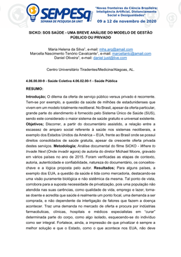 Sicko: Sos Saúde - Uma Breve Análise Do Modelo De Gestão Público Ou Privado