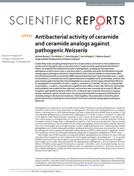 Antibacterial Activity of Ceramide and Ceramide Analogs Against