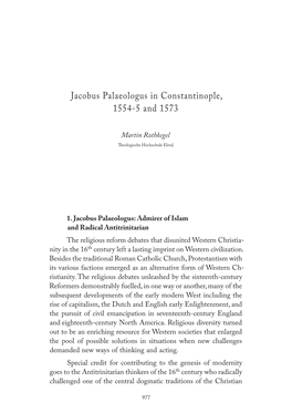 Jacobus Palaeologus in Constantinople, 1554-5 and 1573