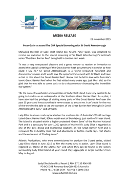 MEDIA RELEASE 26 November 2015